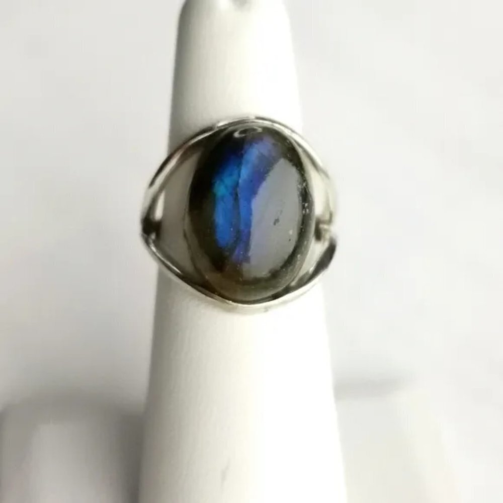 NEW Sterling silver cabochon Blue Flash Labradorite ring size 7 - Picture 5 of 6
